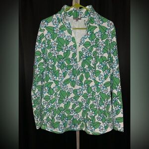 Talbots Green and White Floral Sweatshirt sporty running jacket